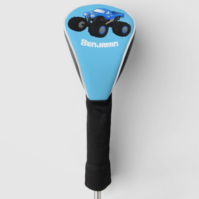 Cute blue monster truck cartoon illustration golf head cover (Front)