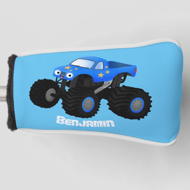 Cute blue monster truck cartoon illustration golf head cover (Front)