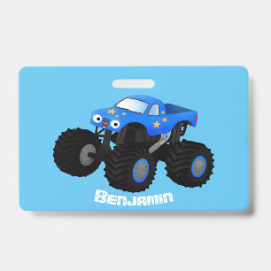 Cute blue monster truck cartoon illustration ID badge
