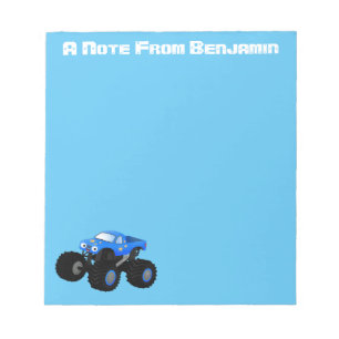 Cute blue monster truck cartoon illustration notepad
