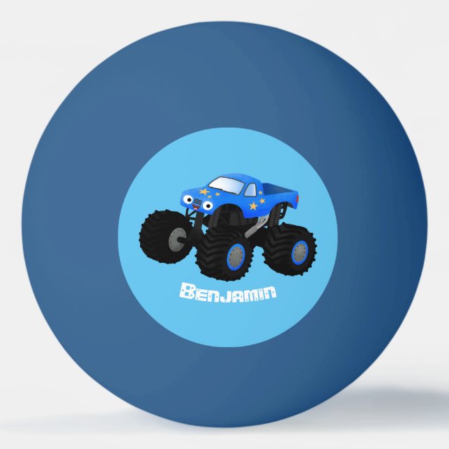 Cute blue monster truck cartoon illustration ping pong ball (Front)