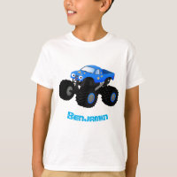 Cute blue monster truck cartoon illustration
