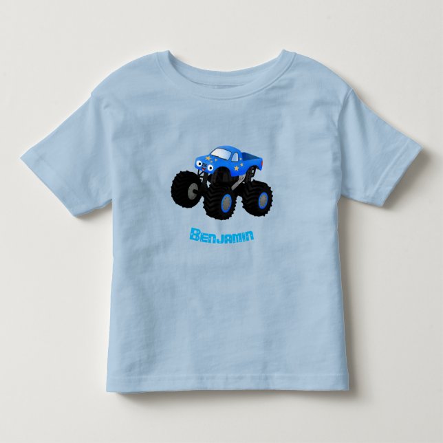 Cute blue monster truck cartoon illustration toddler T-Shirt (Front)