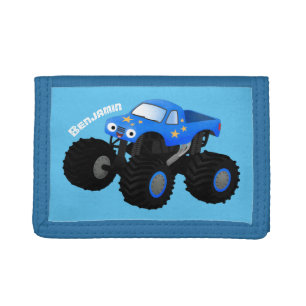 Cute blue monster truck cartoon illustration trifold wallet