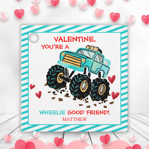 Cute Blue Monster Truck School Valentine Favour Tags