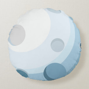 Cute Blue Moon Space Illustration Round Cushion