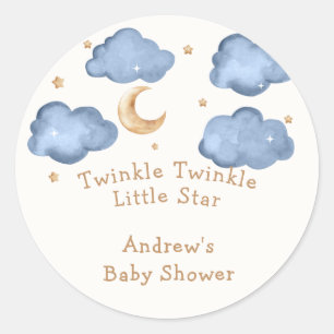 Cute Blue Moon Stars Twinkle Twinkle Baby Shower  Classic Round Sticker
