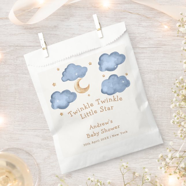 Cute Blue Moon Stars Twinkle Twinkle Baby Shower  Favour Bags (Clipped)