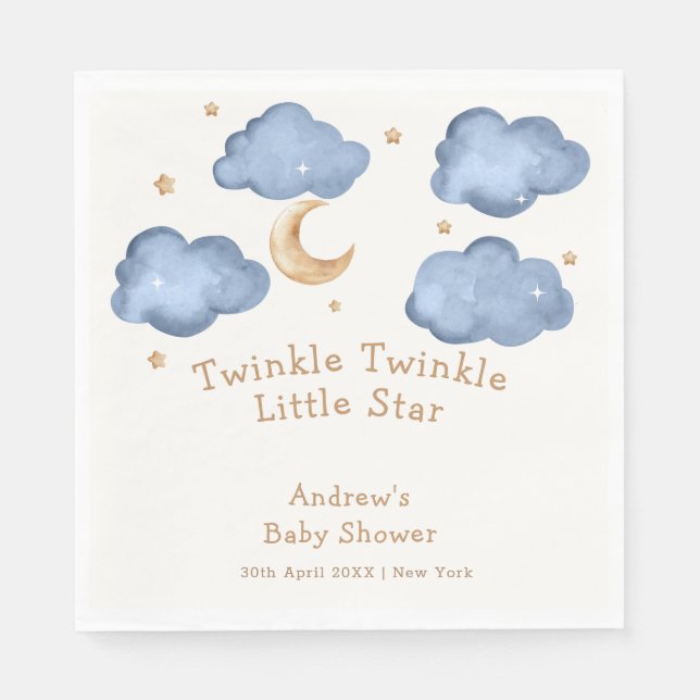 Cute Blue Moon Stars Twinkle Twinkle Baby Shower  Napkin (Front)