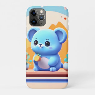 Cute Blue Mouse with Flowers Case-Mate iPhone Case