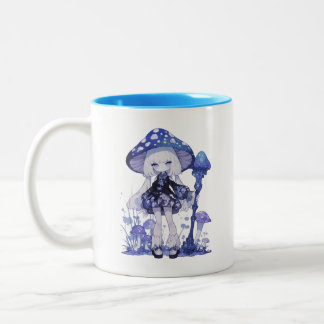 Cute Blue Mushroom Fairy Girl Two-Tone Mug