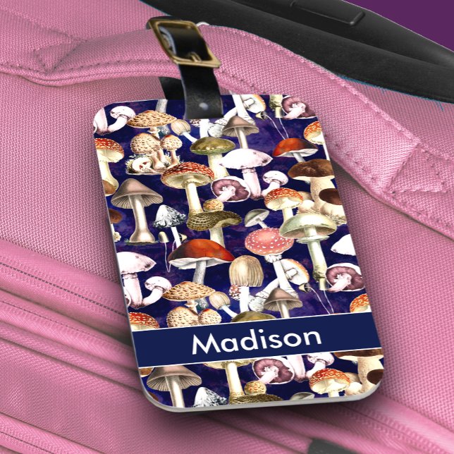 Cute blue mushroom fungi garden pattern  luggage tag (Creator Uploaded)