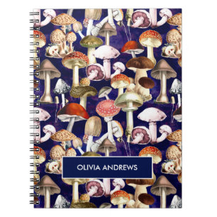 Cute blue mushroom fungi garden pattern  notebook