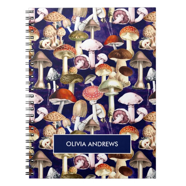 Cute blue mushroom fungi garden pattern  notebook (Front)