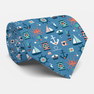 Cute blue nautical captain maritime pattern tie