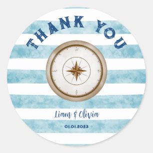 Cute Blue Nautical Sailor Baby Shower Thank You Classic Round Sticker