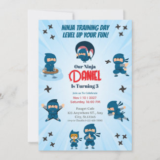 Cute Blue Ninja Squad Boy Birthday Party Invitation