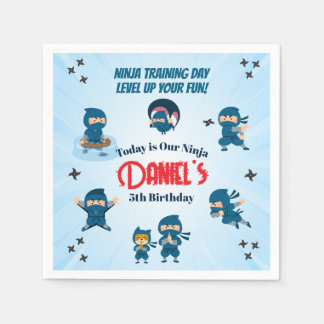 Cute Blue Ninja Squad Boy Birthday Party Napkin