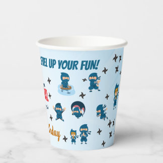 Cute Blue Ninja Squad Boy Birthday Party Paper Cups