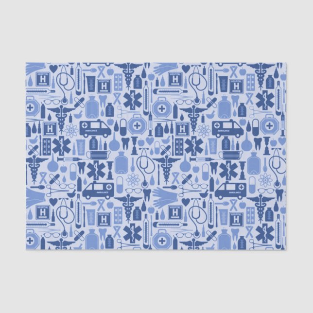 Cute Blue Nurse Doctor Medical Pattern Tissue Paper (Front)