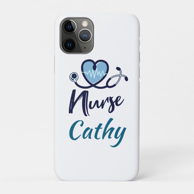 Cute Blue Nurse Heart Personalise Case-Mate iPhone Case (Back)