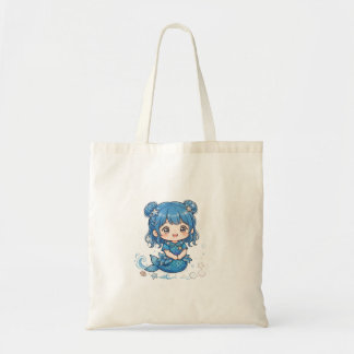 Cute Blue Ocean Mermaid Girl T-Shirt - Kawaii Chib Tote Bag