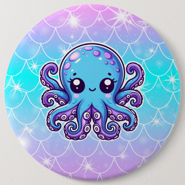 Cute blue octopus 6 cm round badge (Front)