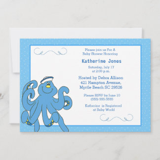 Cute Blue Octopus Baby Shower Invitation