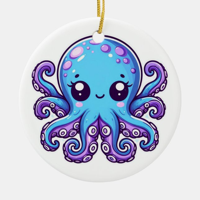 Cute blue octopus ceramic tree decoration (Front)