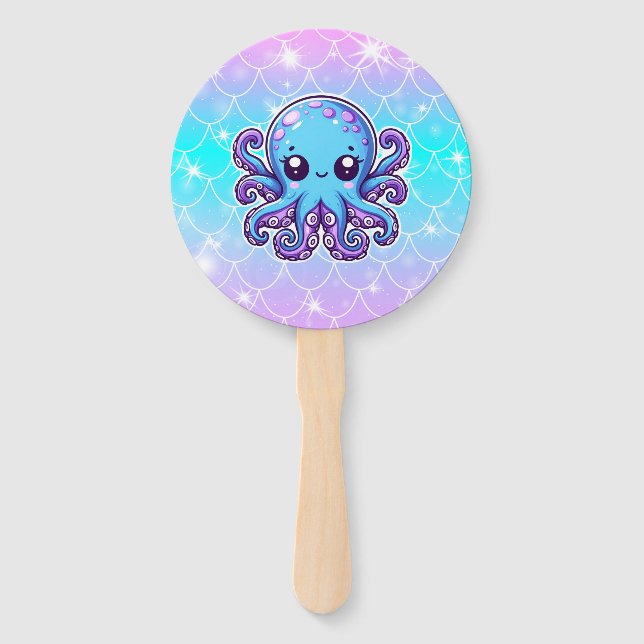 Cute blue octopus hand fan (Front)