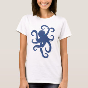 Cute Blue Octopus Illustration T-Shirt