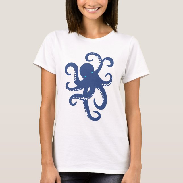 Cute Blue Octopus Illustration T-Shirt (Front)