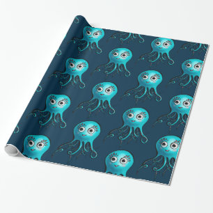 Cute Blue Octopus - Kawaii Cartoon Sea Animal Wrapping Paper