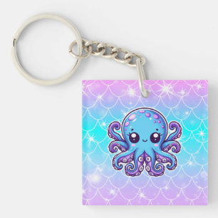 Cute blue octopus key ring
