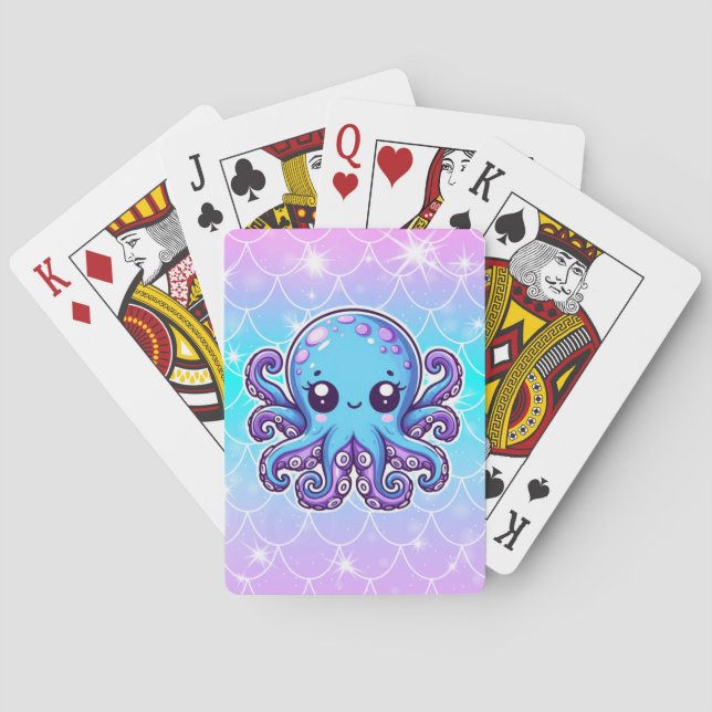 Cute blue octopus playing cards (Back)