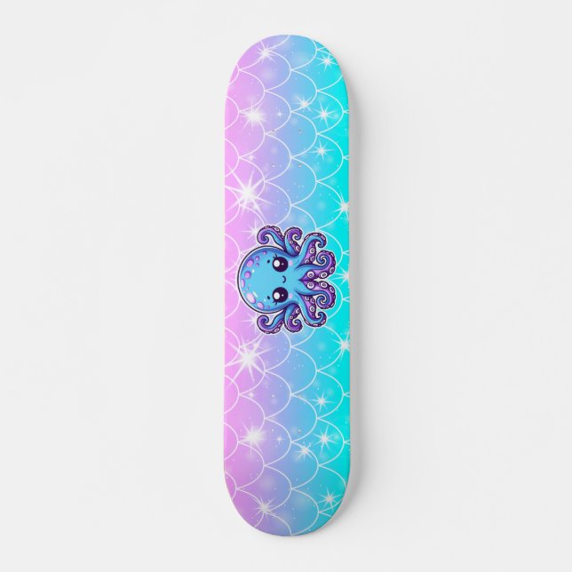Cute blue octopus skateboard (Front)
