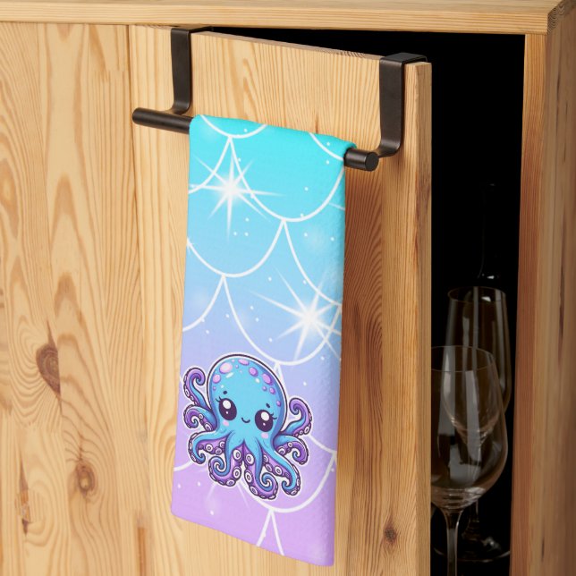 Cute blue octopus tea towel (Thirds Fold)