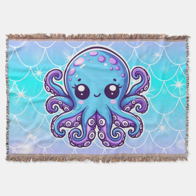 Cute blue octopus throw blanket (Front)