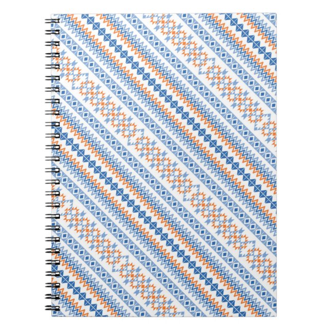 Cute blue orange Aztec Tribal Motif Notebook (Front)