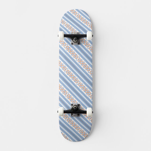 Cute blue orange Aztec Tribal Motif Pattern Skateboard (Front)
