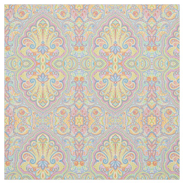 Cute Blue Orange Pink Purple White Paisley Floral Fabric (Swatch)