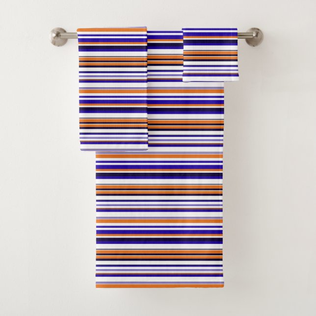 Cute blue orange stripes bath towel set (Insitu)