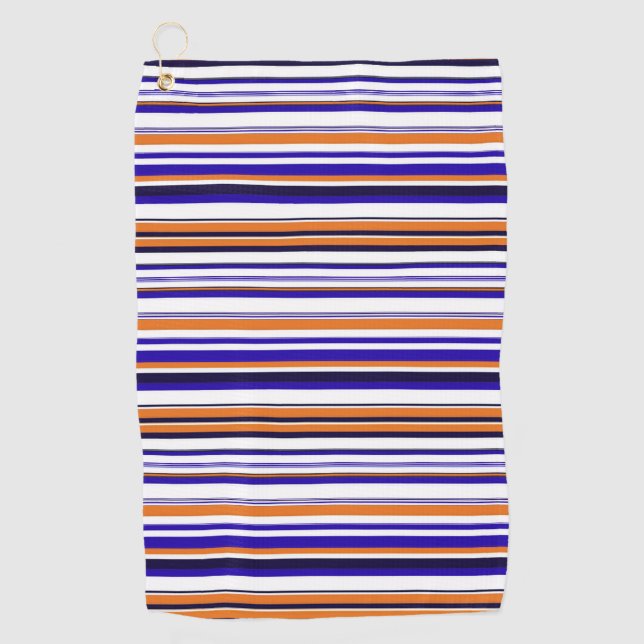 Cute blue orange stripes golf towel (Front)