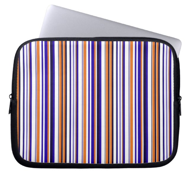 Cute blue orange stripes laptop sleeve (Front)
