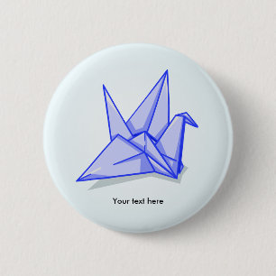 Cute blue origami paper crane 6 cm round badge