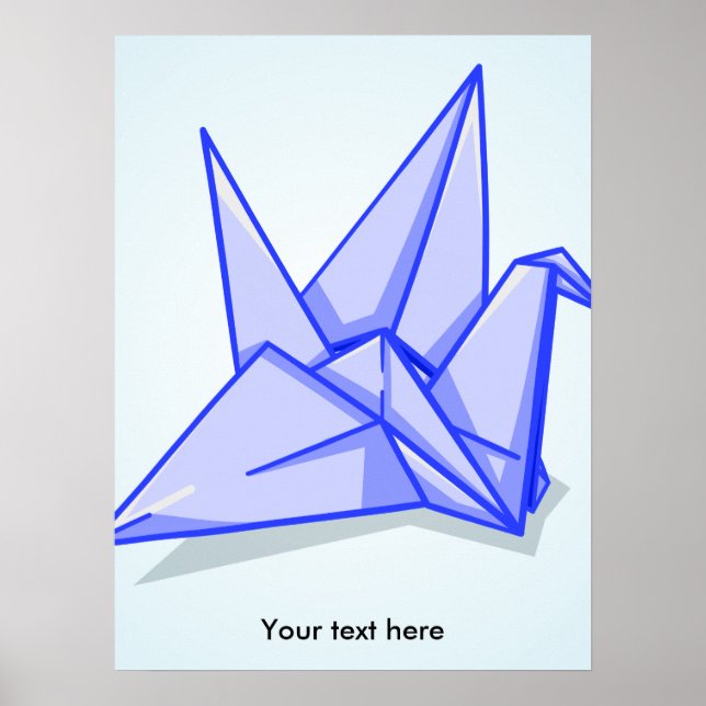 Cute blue origami paper crane poster (Front)