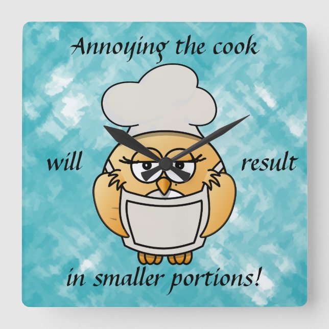 Cute Blue Owl Cook Wall Clock (Front)