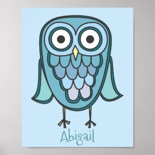 Cute Blue Owl Customised 8x10 Poster