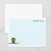 Cute Blue Owl Flat Thank You Notes