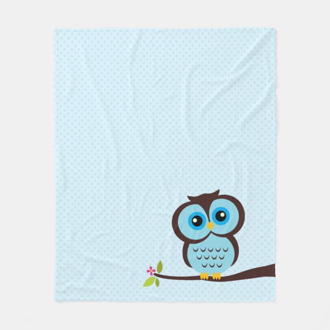 Cute Blue Owl Fleece Blanket (Front)